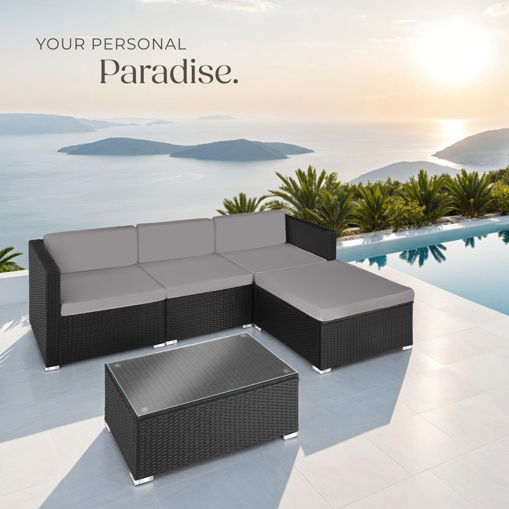 tectake Florence 4 Seater Black and Grey Rattan Garden Lounge Set Image 8