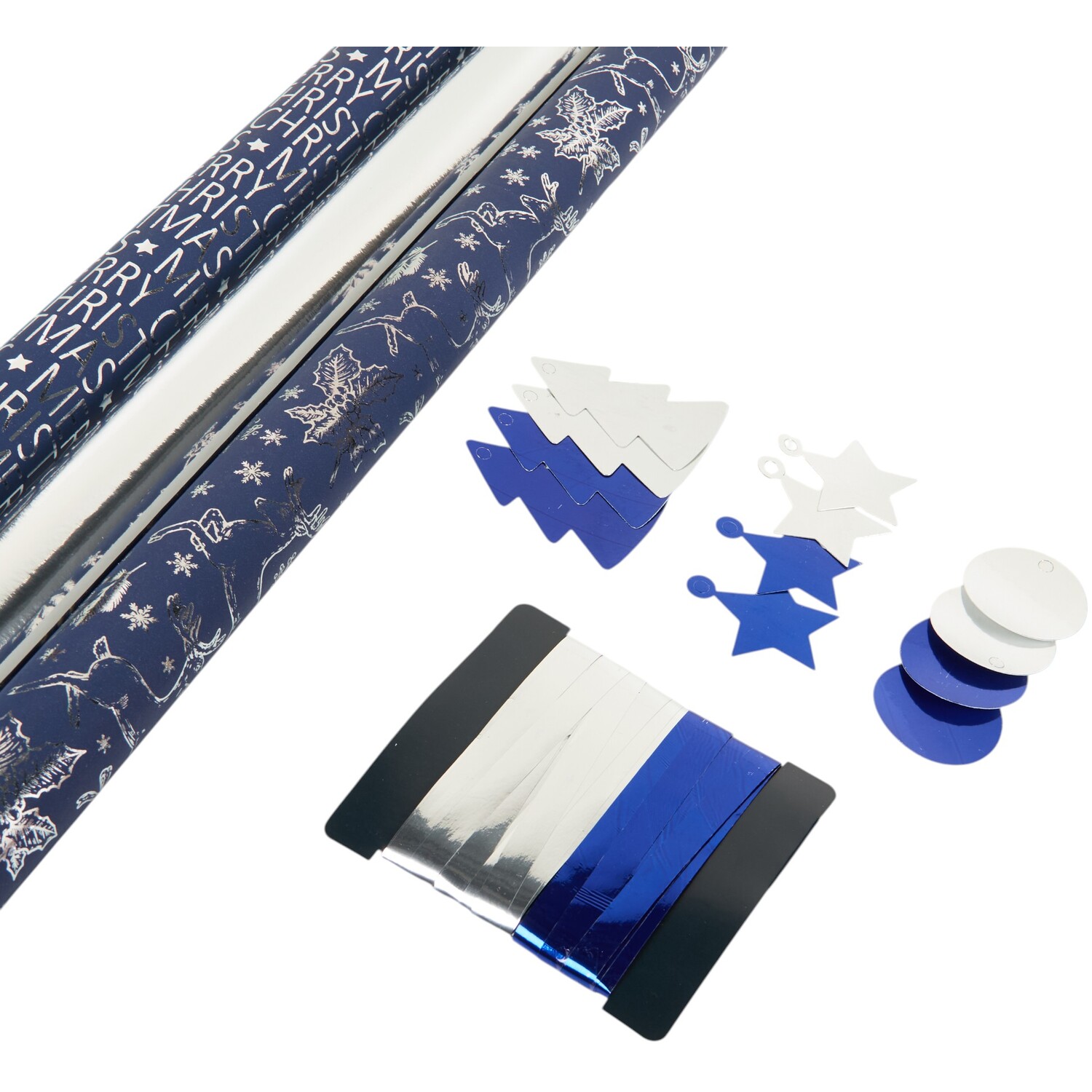 17 Piece Luxury Gift Wrap Set Blue and Silver Image 2