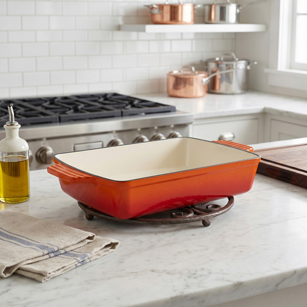 Living and Home 3L Orange Enamelled Rectangular Baking Dish Image 7