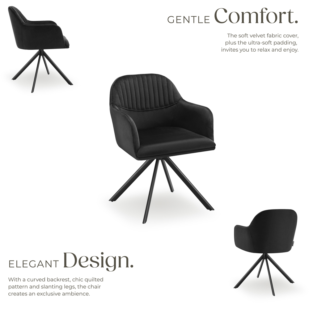 tectake Lona Set of 2 Black Velvet Upholstered Swivel Armchair Image 3