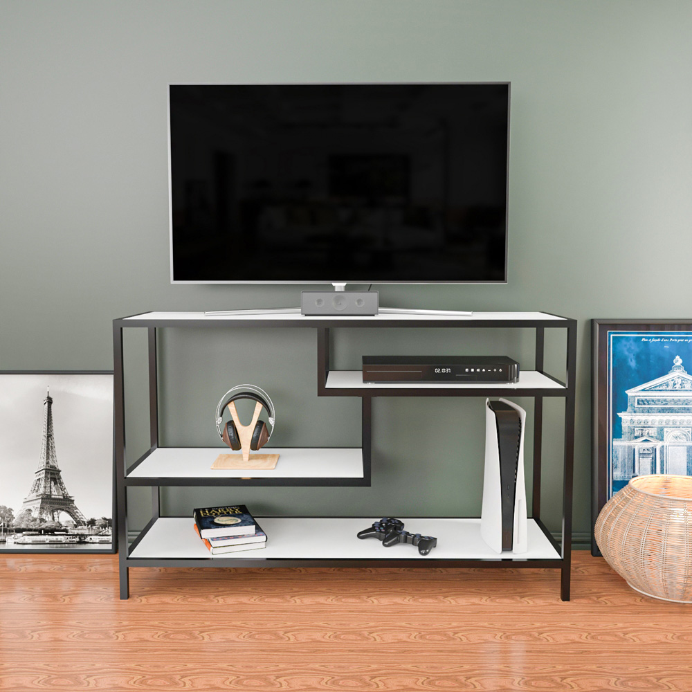 Decorotika Robins Industrial Black and White TV Stand Image 6