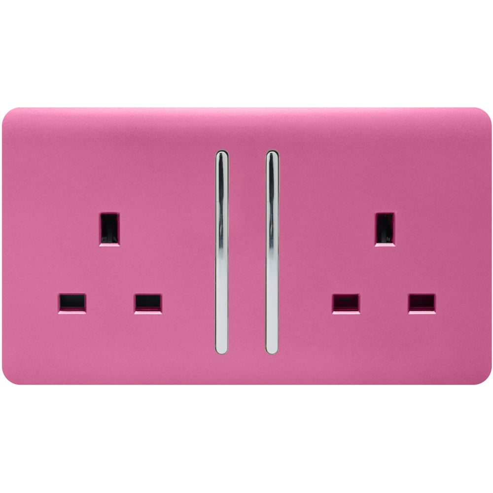 Trendi Switch 2 Gang 13amp Candy Pink Long Switched Plug Socket Image 1