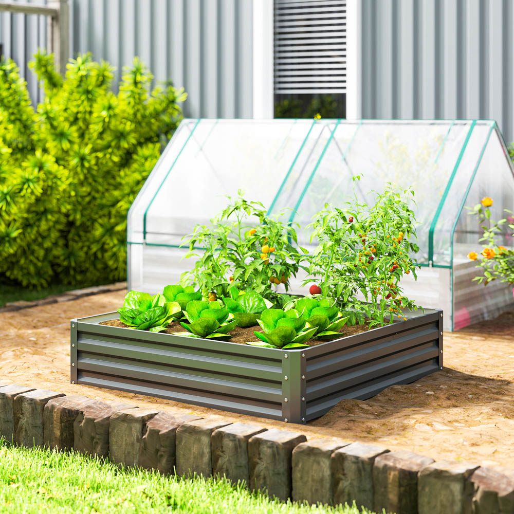 Outsunny Light Grey Galvanised Steel Square Raised Garden Bed Planter 30 x 120 x 120cm Image 2