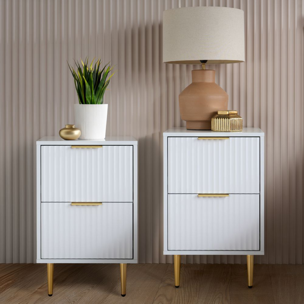 Birlea Zara 2 Drawer White Fluted Bedside Table Set of 2 Image 8