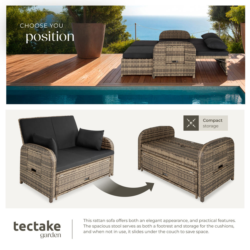 tectake Crete 2 Seater Nature Reclining Garden Sofa Image 4