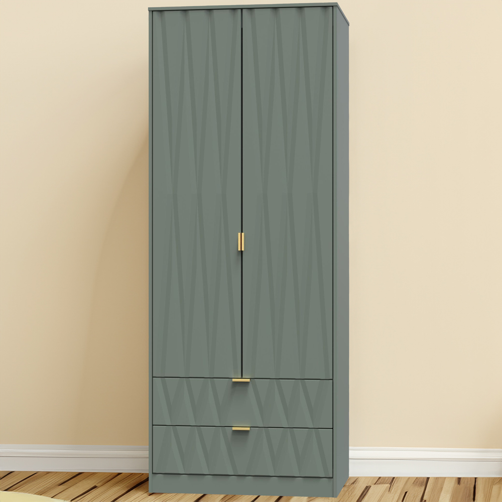 Crowndale Las Vegas 2 Door 2 Drawer Reed Green Wardrobe Ready Assembled Image 1