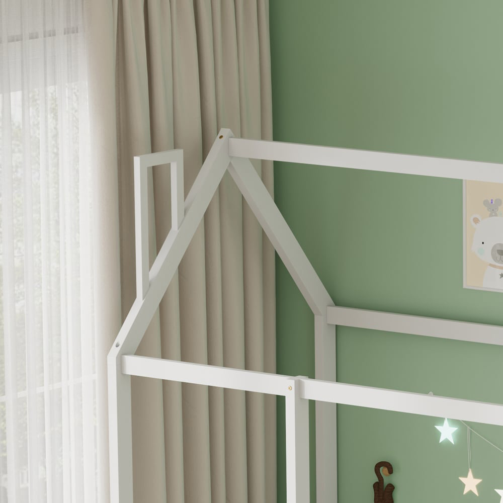 FurnitureHMD White Pine Wood House-Shaped Kids Bed Frame Image 6