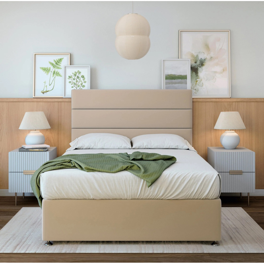 Bedmaster Single Natural Plush Velvet 2 Drawer Divan Base with Milan Headboard Image 3