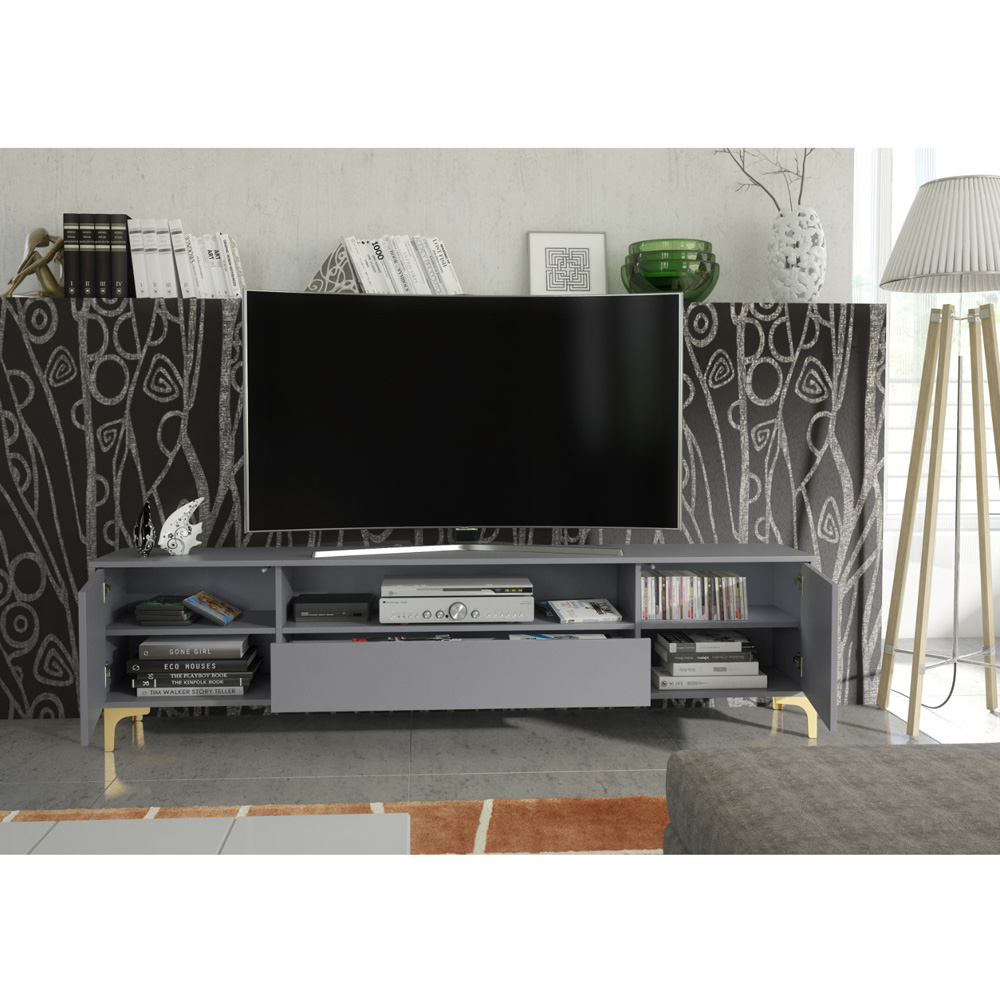 Creative Furniture Tide Crest Dark Grey and Gold 2 Door Single Drawer TV Unit Image 6