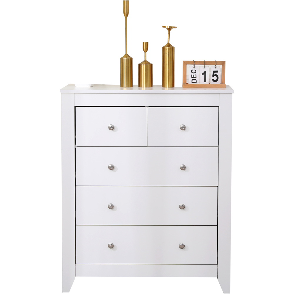 FurnitureHMD 5 Drawer White Wooden Chest of Drawers Image 2