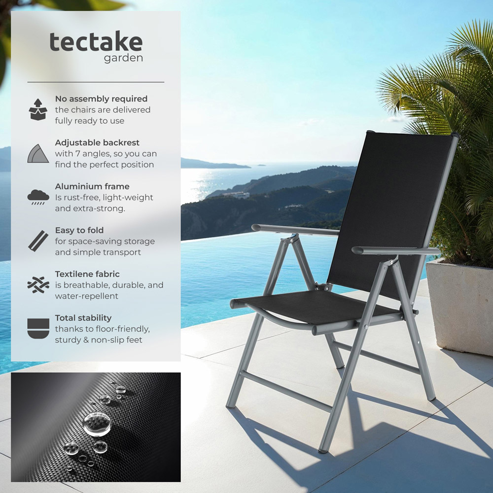tectake Marilena Set of 4 Anthracite Adjustable Garden Chair Image 3