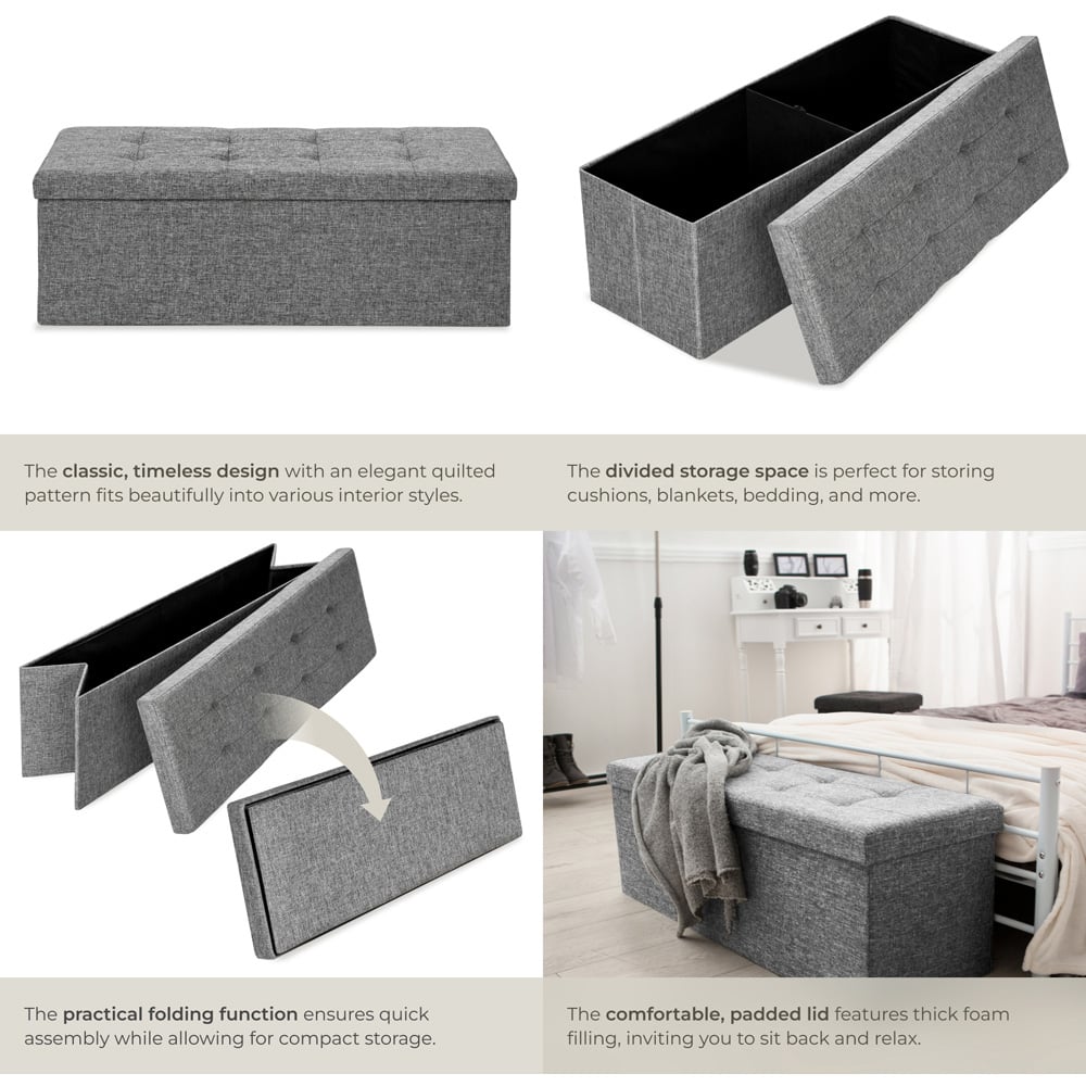 tectake Light Grey Foldable Padded Stool with Storage Image 5