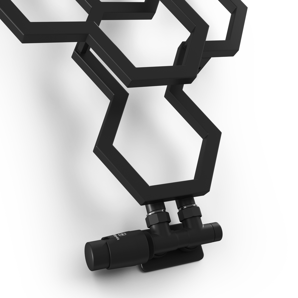 Terma Vario Black Soft Left Sided Twins Angled Integrated Thermostatic Radiator Valve Set 50mm Image 4