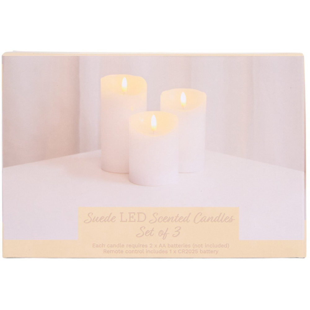 Set of 3 Suede LED Scented Candles White Image 3
