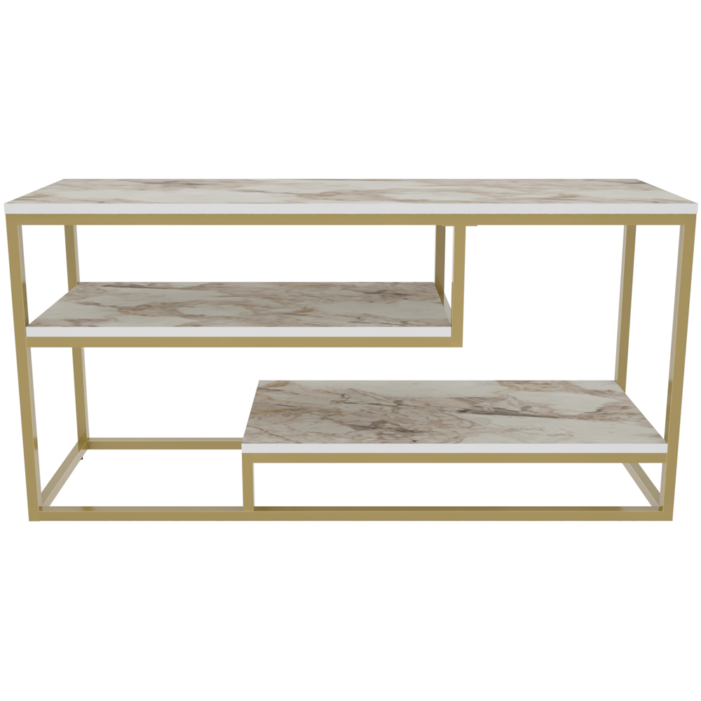 Decorotika Lorin 3 Shelf White Marble and Gold TV Unit Image 2