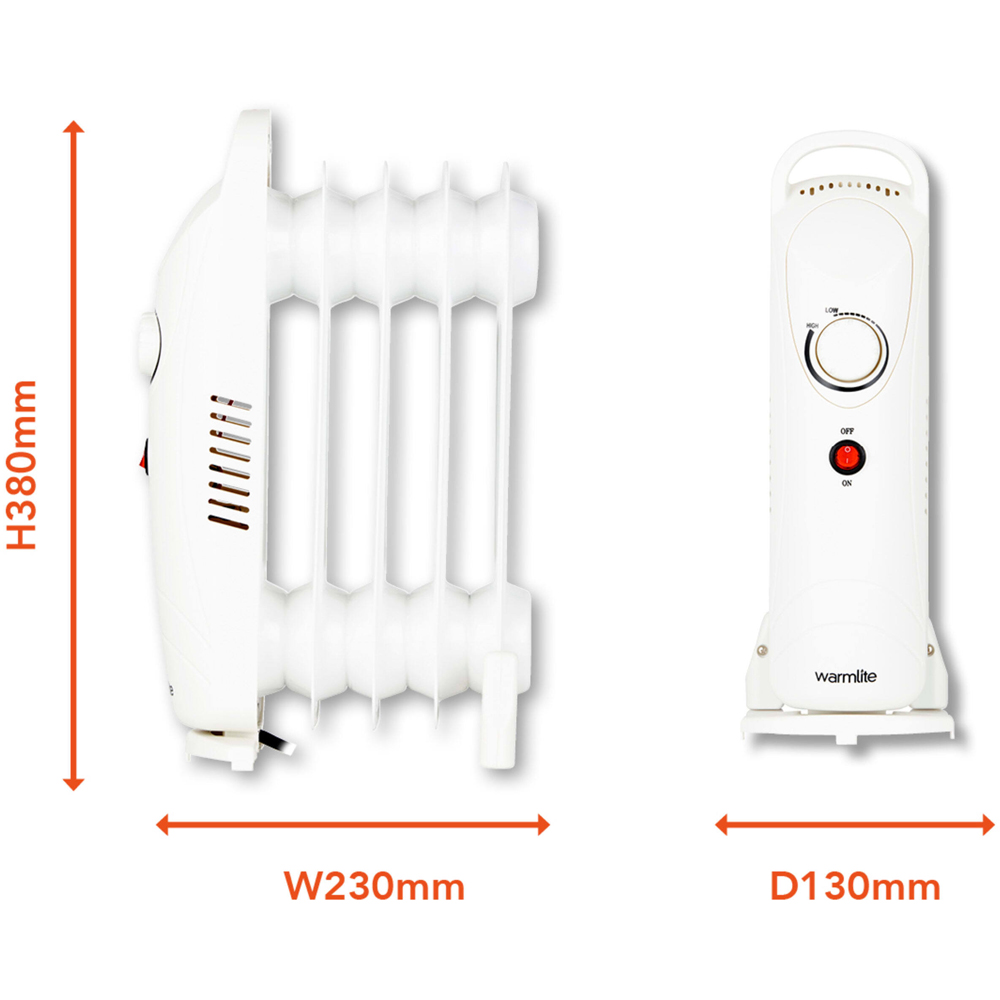Warmlite 5 Fin White Oil Filled Radiator with Adjustable Thermostat 650W Image 9