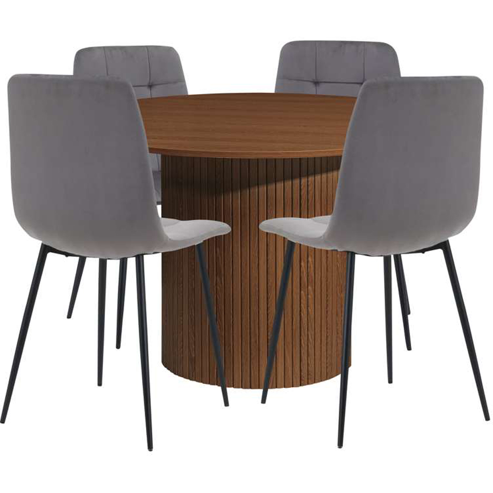 Birlea Axel 4 Seater Round Fluted Dining Table Set Oak Effect Image 2