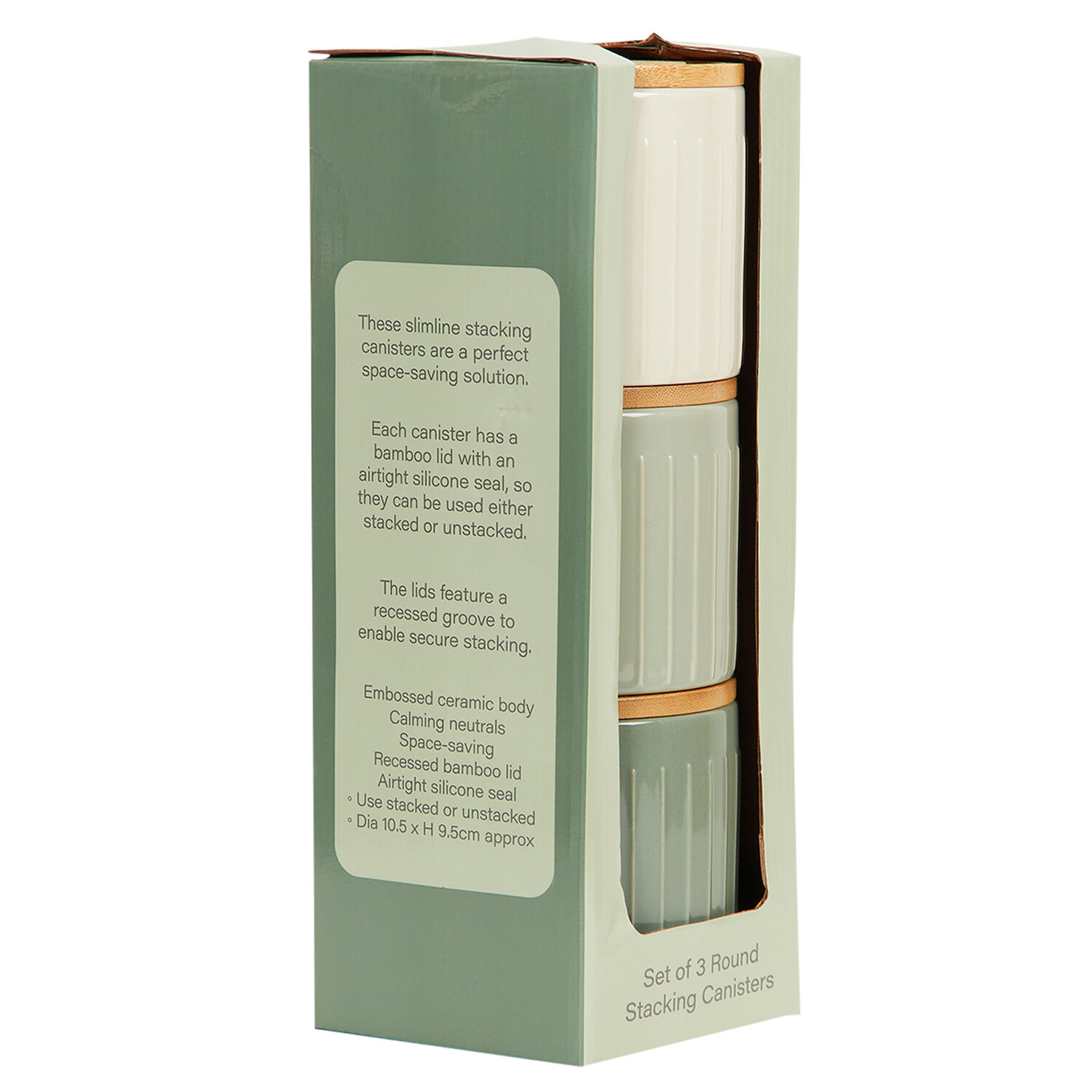 Set of 3 Stacking Canisters - Green and Cream Image 3