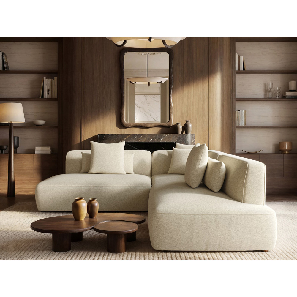 SOLACE+CO Luna 3 Seater Beige Chenille Large Corner Sofa Image 5