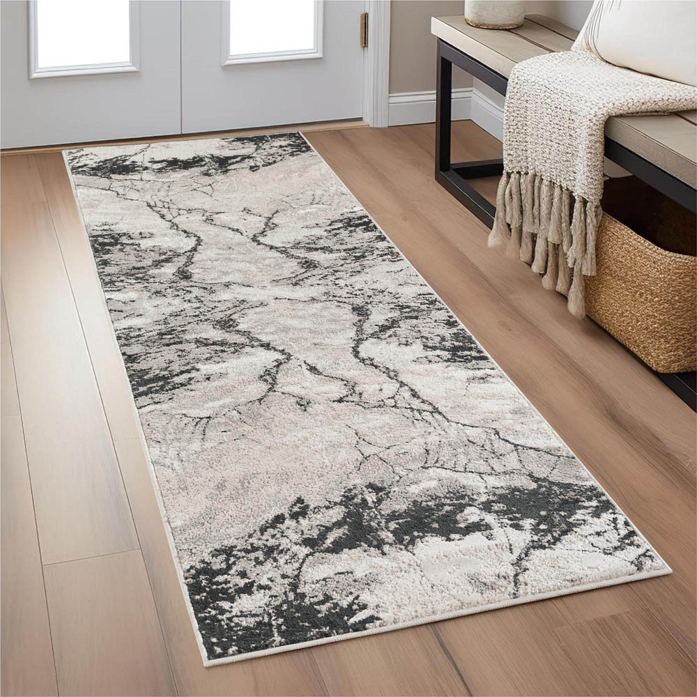 Desire Rugs Elysium Modern Abstract Metallic Sheen Huracan Grey Rug 60 x 220cm Image 2