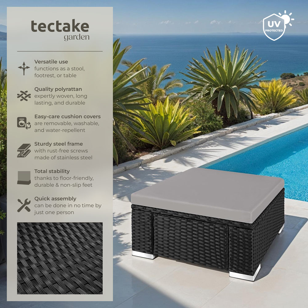 tectake Bitonto Black and Grey Polyrattan Footstool Image 6