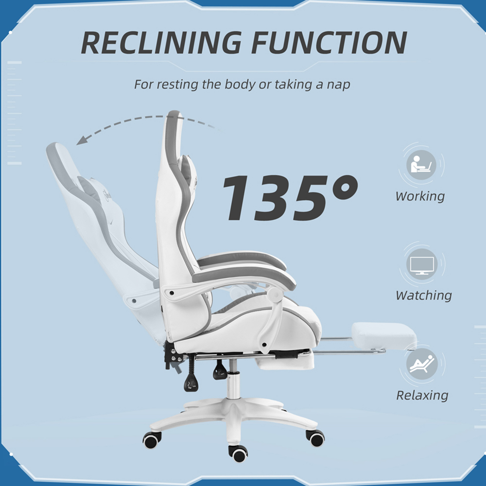 Portland Grey Racing Style Gaming Chair with Reclining Footrest Image 5