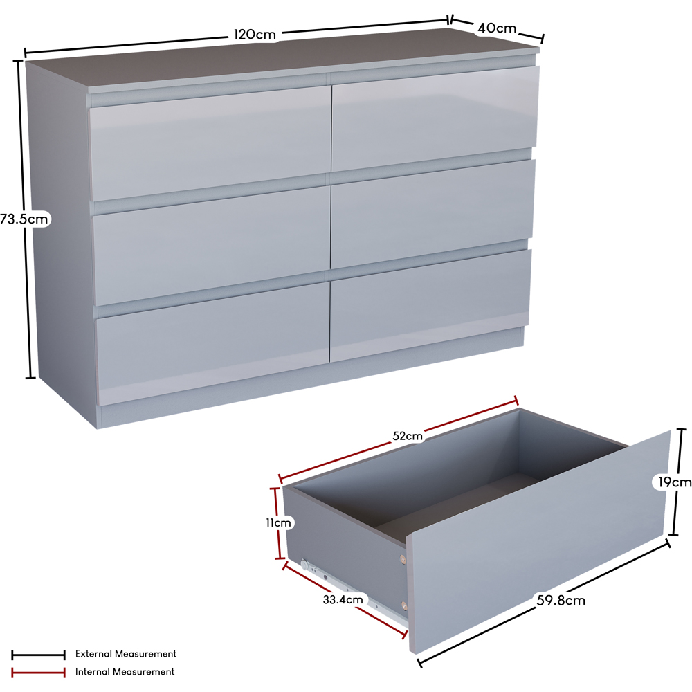 Vida Designs Glinton 6 Drawer Grey Chest of Drawers Image 9