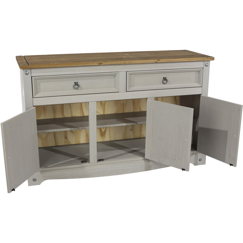 Corona 3 Door 2 Drawer Grey Washed Wax Finish Medium Sideboard Image 6