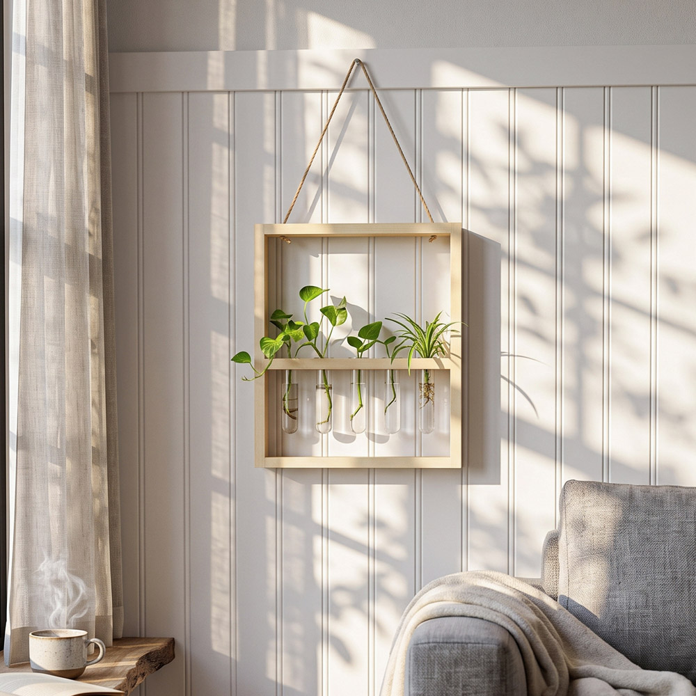 Living and Home 5 Tube Natural Wood Wall Mounted Plant Propagation Station Image 7