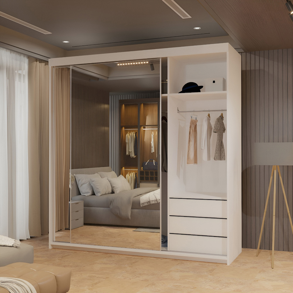 Sliding Wardrobes 4U Queen 2 Door White Wide Full Length Mirrored Sliding Wardrobe Image 3