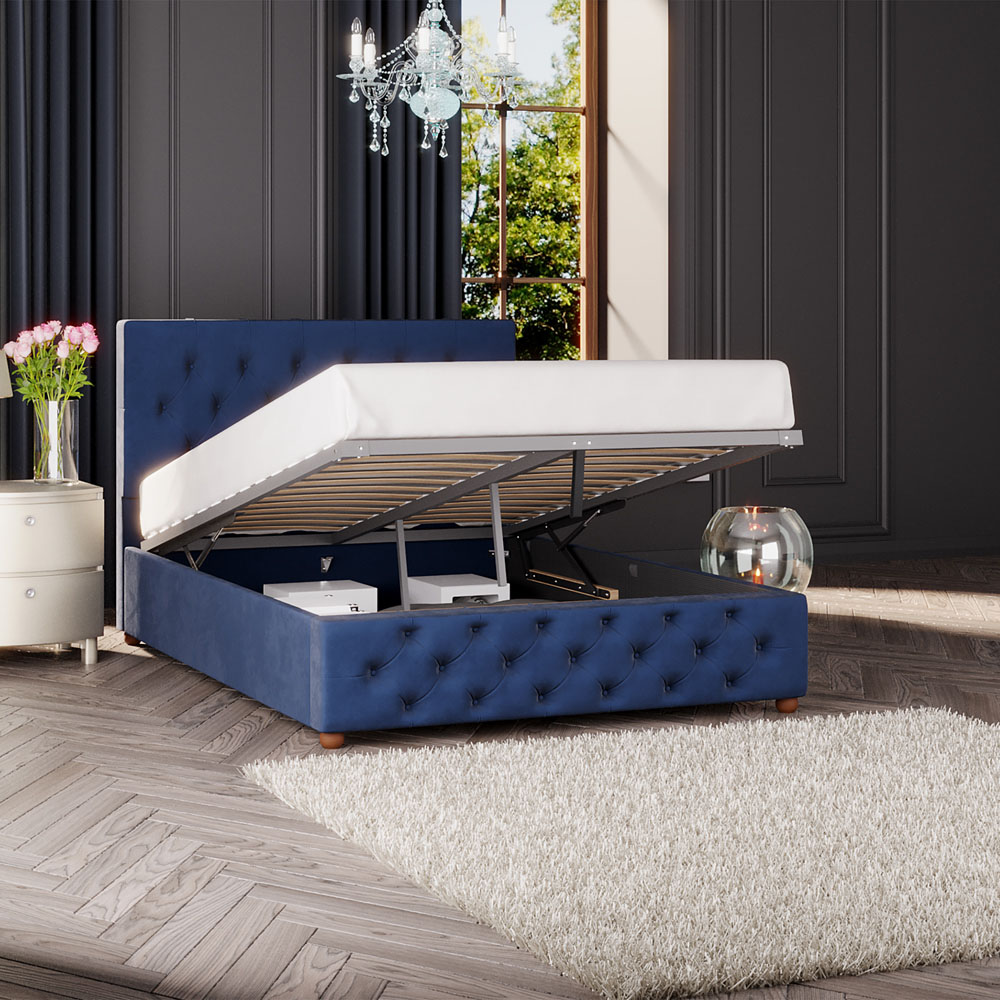 Laurence Llewelyn-Bowen Luna Double Navy Plush Velvet Ottoman Bed Image 2