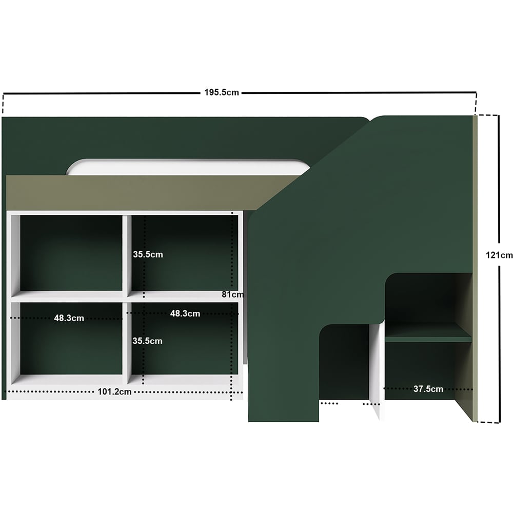 Flair Quinn Single Green Staircase Mid Sleeper Storage Bed Image 8