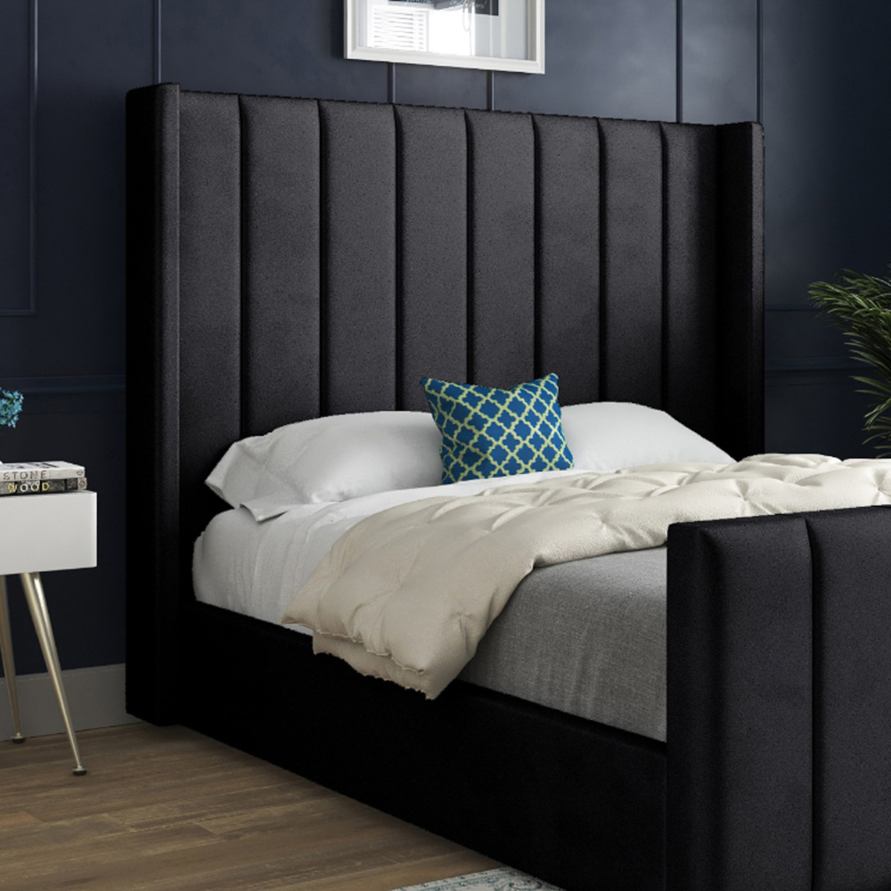 Romano King Size Black Soft Velvet Upholstered Bed Frame with Straight Winged Headboard Image 3
