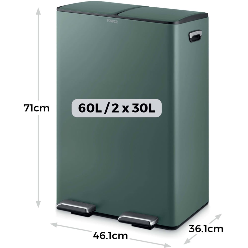 Tower Double Recycling Green Pedal Bin 60L Image 8