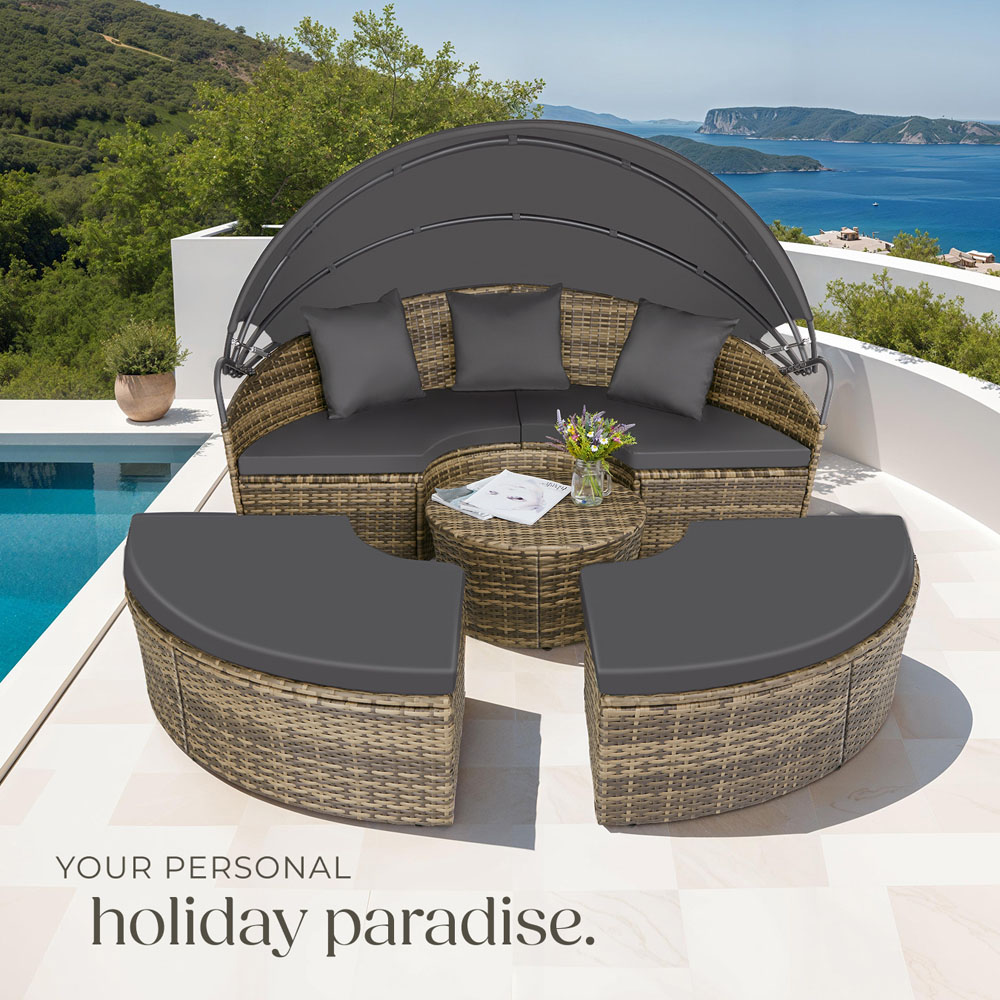 tectake Santorini Nature Sun Lounger with Shade Canopy Image 8