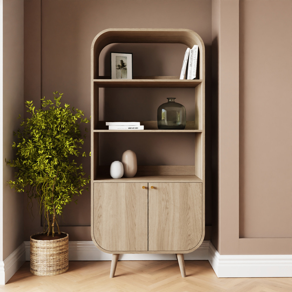 GFW Vionna 2 Door 3 Shelf Oak Mid Century Curved Display Unit Image 8