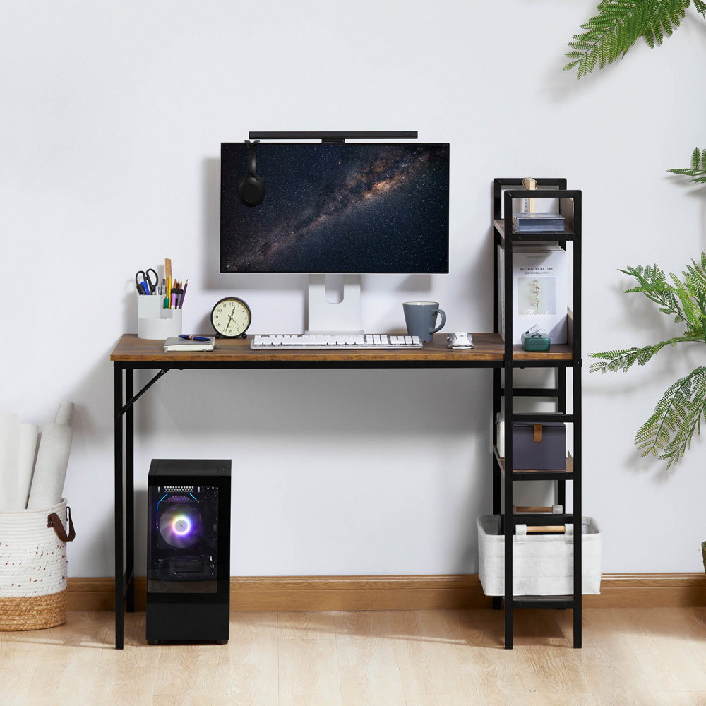 Vida Designs Brooklyn Dark Wood Computer Desk with 3 Shelf Image 4