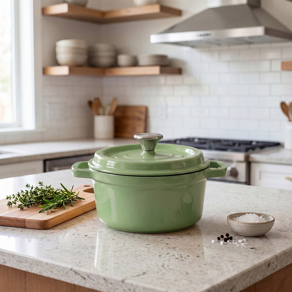 Living and Home 2L Matcha Green Enamelled Cast Iron Dutch Oven Image 2