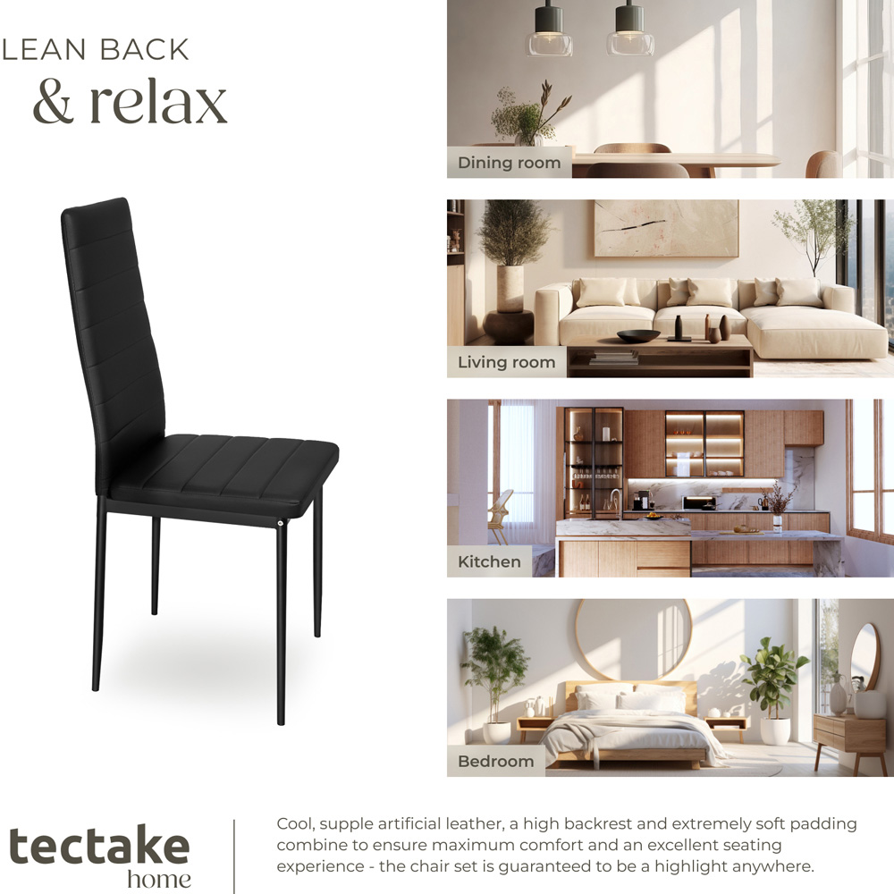 tectake Set of 6 Black High Backrest Padded Dining Chair Image 8