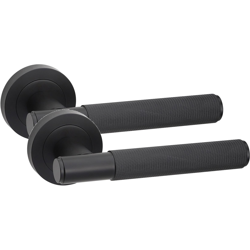 Golden Grace Knurled T-Bar Matt Black Door Handles Euro Lock Key and Barrel Set 70mm Image 2