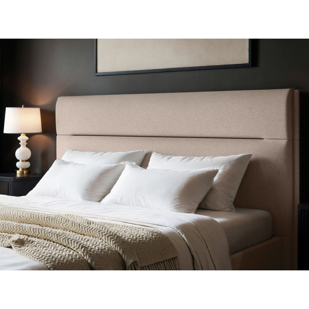 SOLACE+CO Nela Double Beige Woven Fabric Ottoman Bed with Padded Headboard Image 4