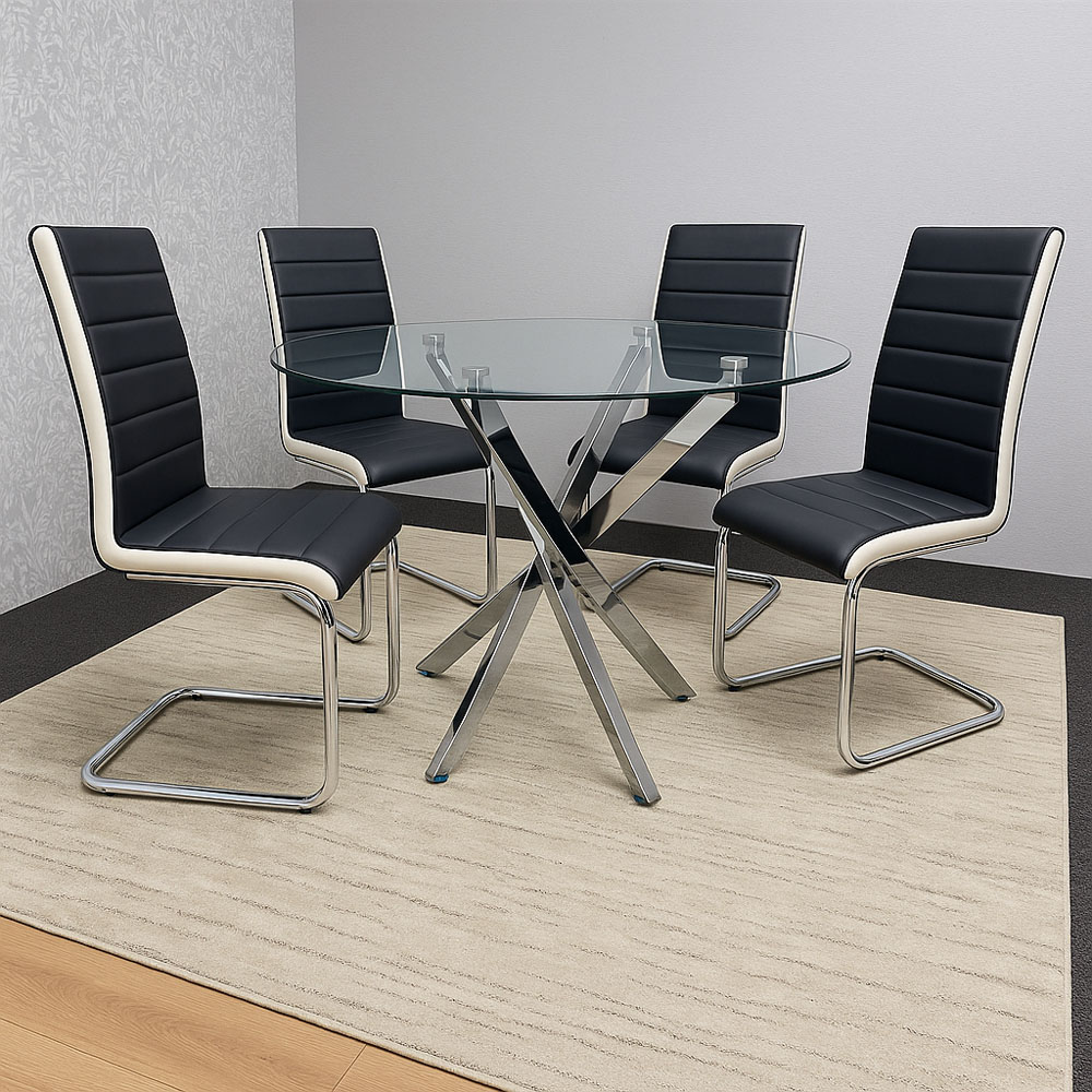 Kosy Koala Maya ZBW 4 Seater Round Glass Dining Set Black and White Image 5