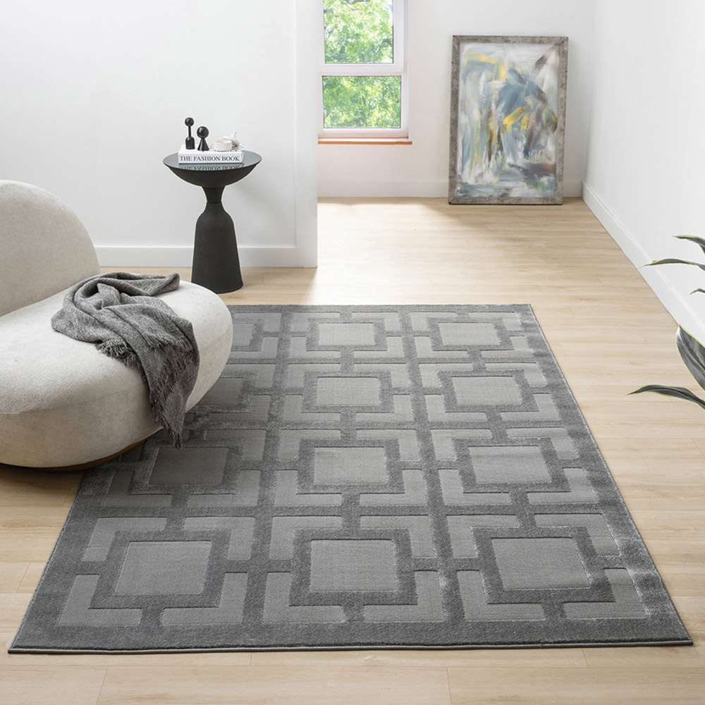 Desire Rugs Vellure Grey Metallic Sheen Maze Design Rug 160 x 230cm Image 2