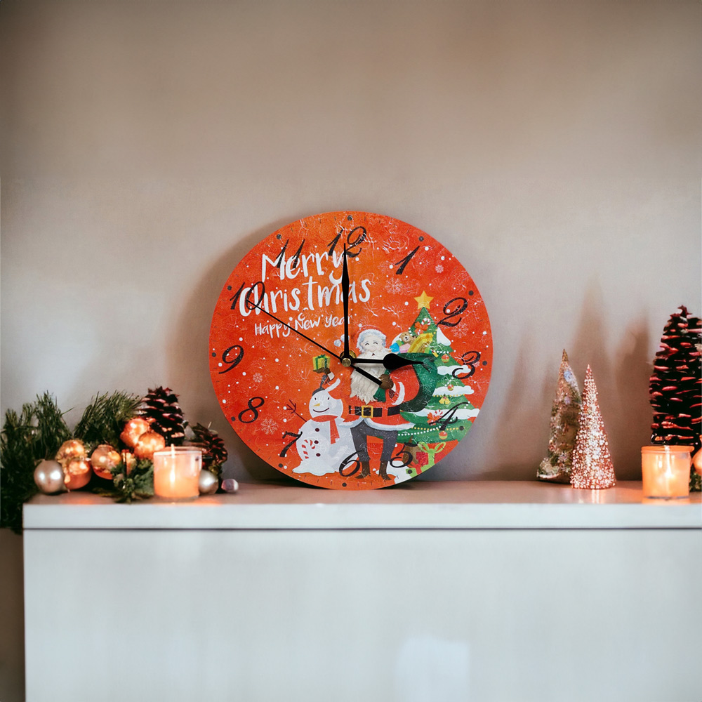 Xmas Haus Christmas Santa and Snowman Round Wall Clock 23cm Image 2