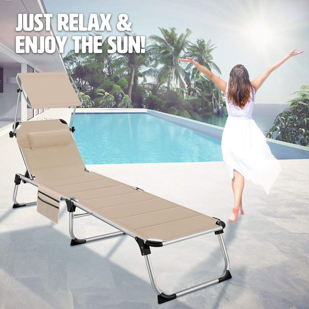 tectake Lorella Beige Aluminium Frame Foldable Sun Lounger Image 4