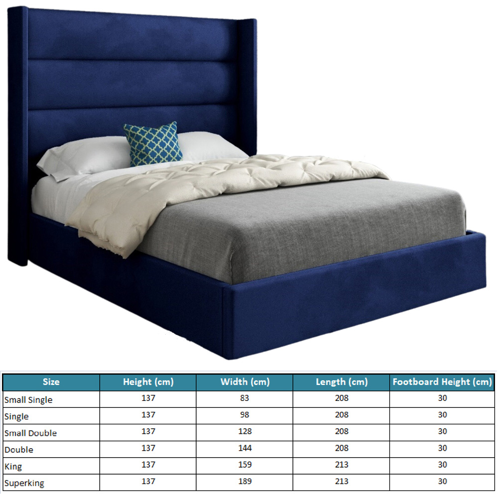 Nuno Blue Small Single Velvet Upholstered Bed Frame with Straight Winged Headboard Image 7