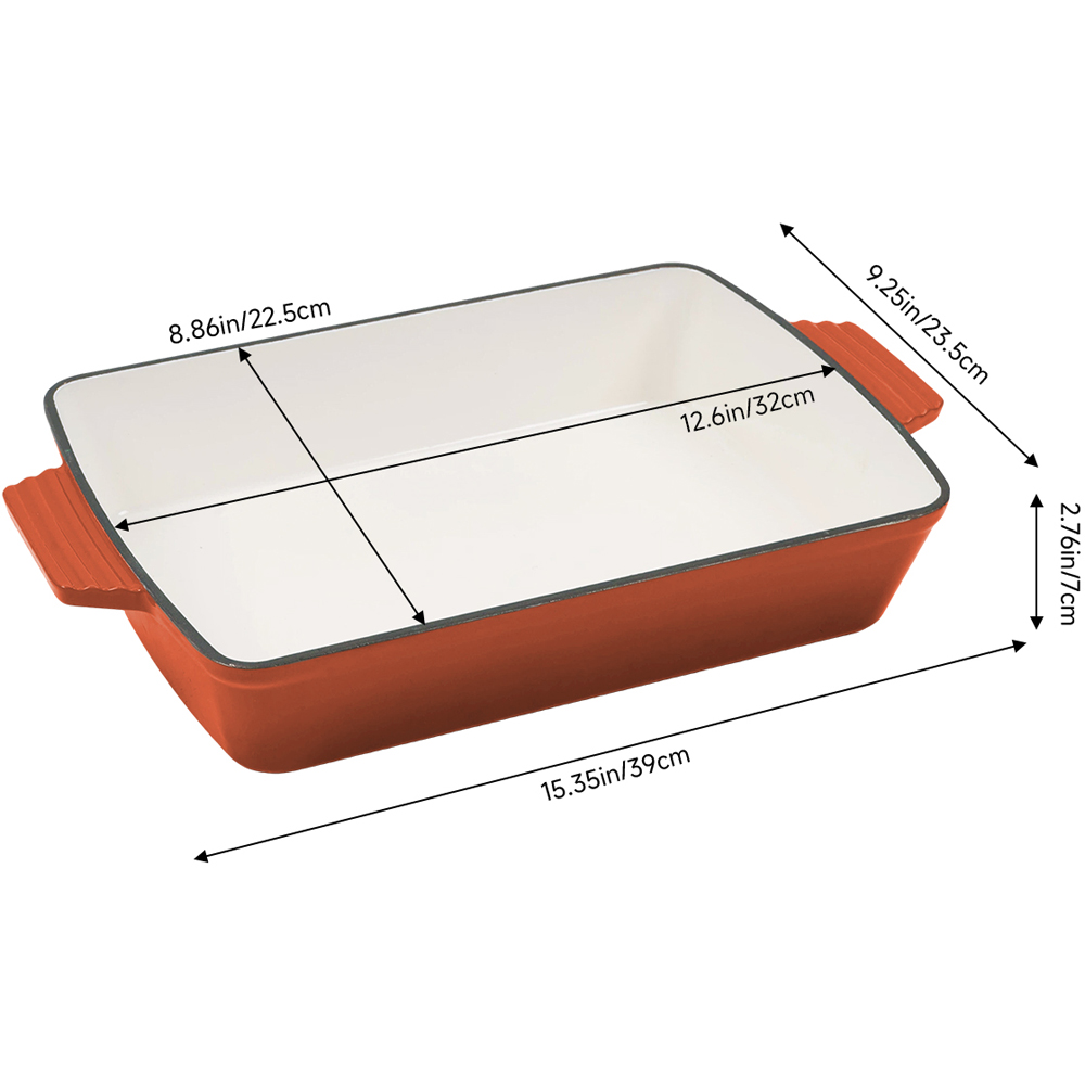 Living and Home 3.7L Orange Enamelled Cast Iron Rectangular Baking Dish Image 8