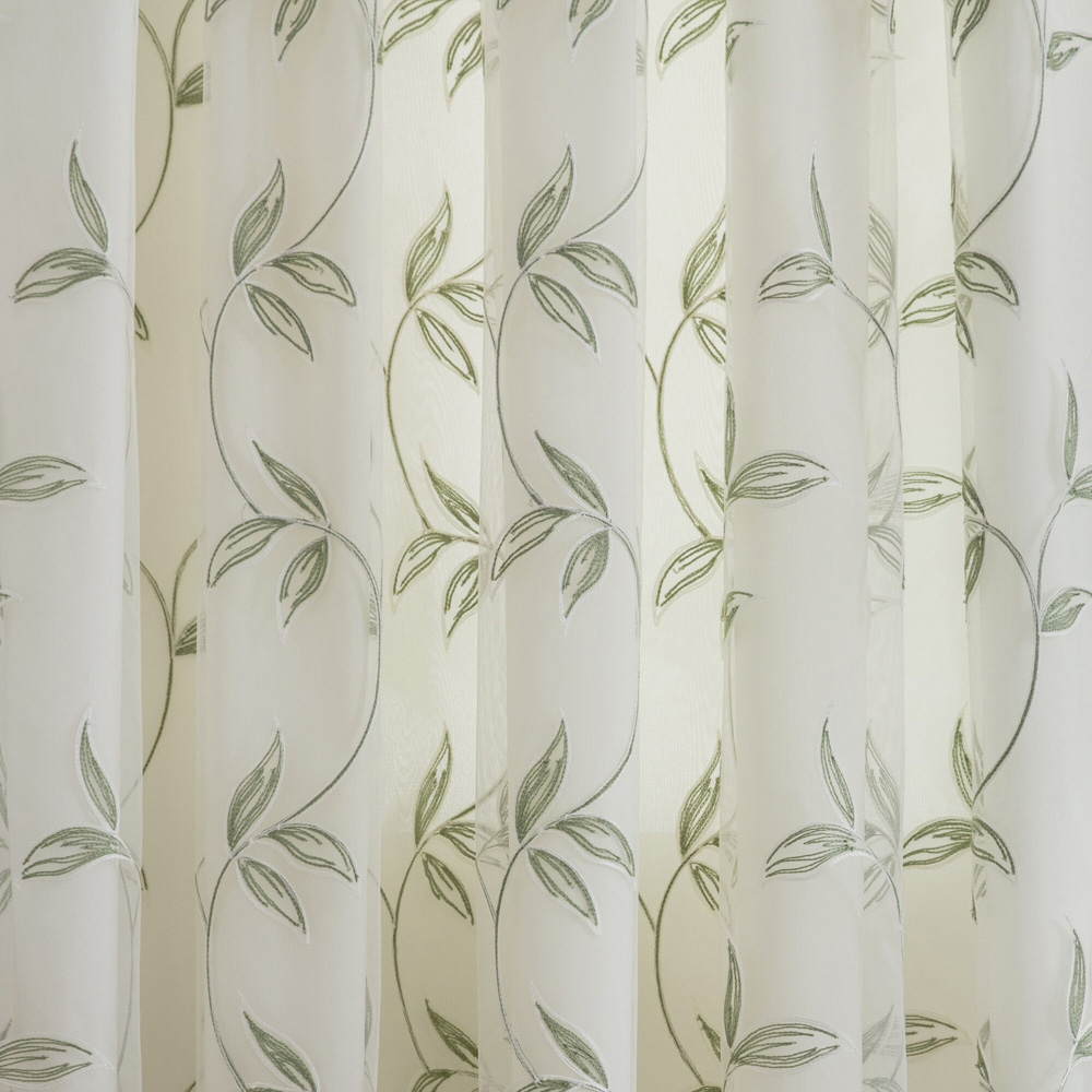 Alan Symonds Leaf Embroidered Sage Ring Top Eyelet Tulle Voile Curtains 229 x 229cm Image 3