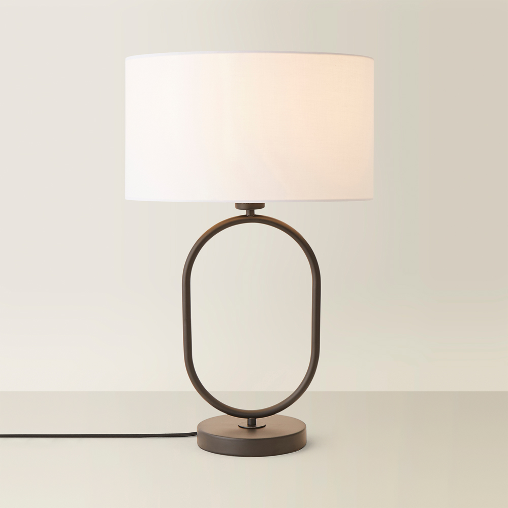 ValueLights Antonia White Fabric Drum Shade Matte Black Oval LED Table Lamp Image 5
