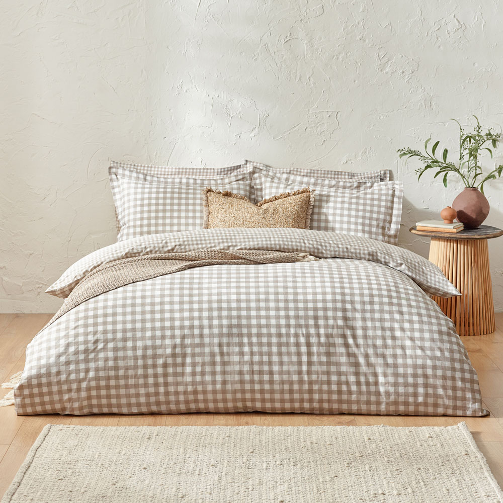 Yard Barton Single Natural Check Printed 144 Thread Count Duvet Cover and Pillowcase Set Image 4
